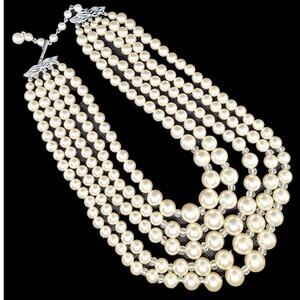 Elegant Faux Pearl Layered Necklace Signed Japan Vintage Classic Chic Wedding